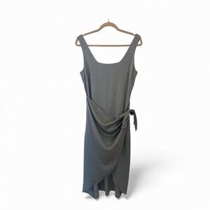 Satin Scoop Neck Tie Wrap Midi Sheath Dress​